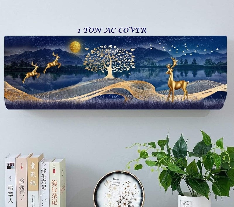 DARSHANAM World Printed Air Conditioning Dust Cover Folding Designer Ac Cover for Indoor Split Ac 1 ton (91 x 31 x 21.5cm | Gold Deer Printed) (Neavy), Polyester - Image 1