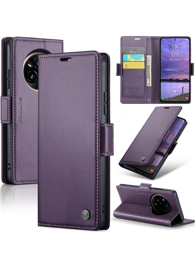 CaseMe Phone Case Luxury PU Leather Design Anti Fingerprint 023 Flip Cover Card Slot Holder Cover For Realme 14 Pro (Purple) - Image 2