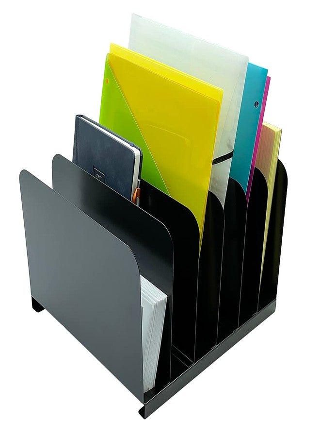 Huron Desktop File Binder Organizer Storage Vertical 6 Slot, Black Commercial Grade Steel - Image 1
