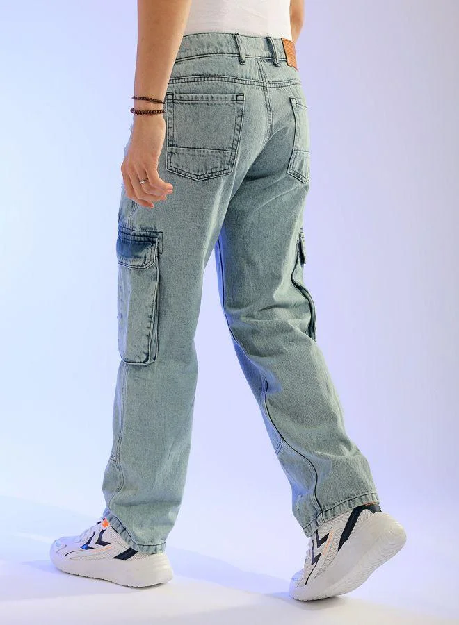 ذا انديان كراج كو Men Relaxed Fit Distressed Mid-Rise Cargo Denim