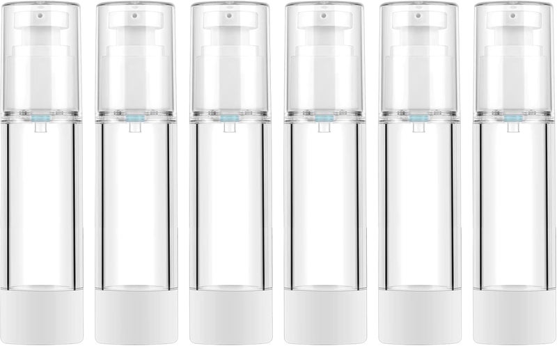 LONGWAY 1.7 Oz 50ml Clear Airless Cosmetic Cream Pump Bottle Travel Size Dispenser Refillable Containers/Foundation Travel Pump Bottle for Shampoo (Pack of 6) Classic practical design - Image 1