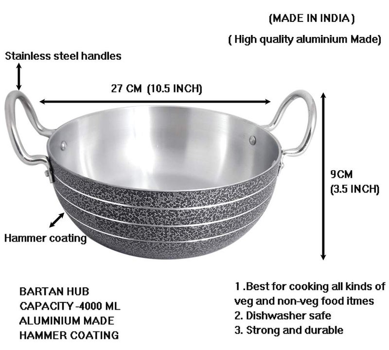 BARTAN HUB Kadhai with lid (4000ml, Aluminium Made, Dishwasher Safe) Kadhai 27 cm Diameter with Lid 4 L Capacity (Aluminium) - Image 3