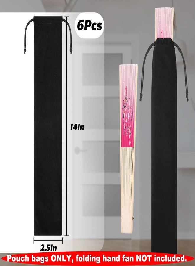 Cosmos 6 Pcs Folding Fan Pouch Velvet Drawstring Bag - Compact Travel Storage Organizer for Folding Hand Fans, Collector Case & Gift Wrap Protector Sleeve for Bridal Shower, Vintage Home Decor (Black) - Image 2