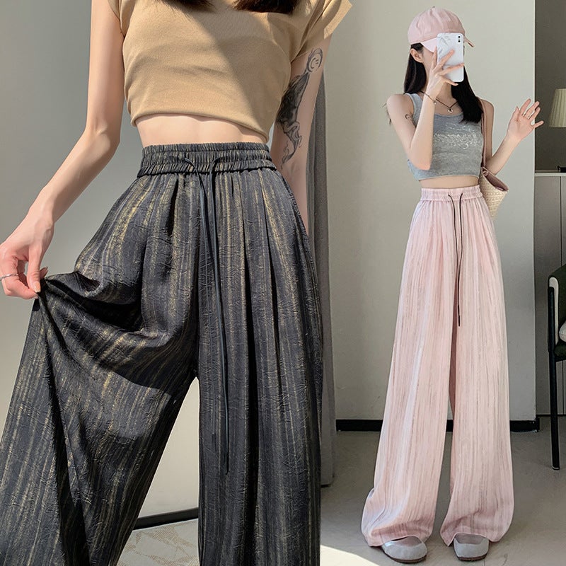 Textured Ice Silk Satin Printed Ink Wide Leg Pants Women'S 2025 Summer Loose Straight-Leg Floor-Mopping Drape Casual Pants - Image 4