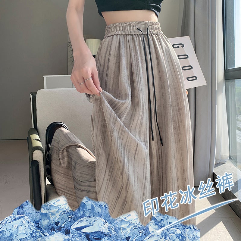 Textured Ice Silk Satin Printed Ink Wide Leg Pants Women'S 2025 Summer Loose Straight-Leg Floor-Mopping Drape Casual Pants - Image 5