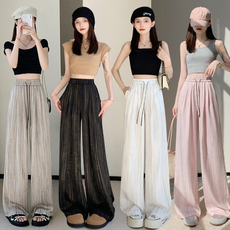 Textured Ice Silk Satin Printed Ink Wide Leg Pants Women'S 2025 Summer Loose Straight-Leg Floor-Mopping Drape Casual Pants - Image 2
