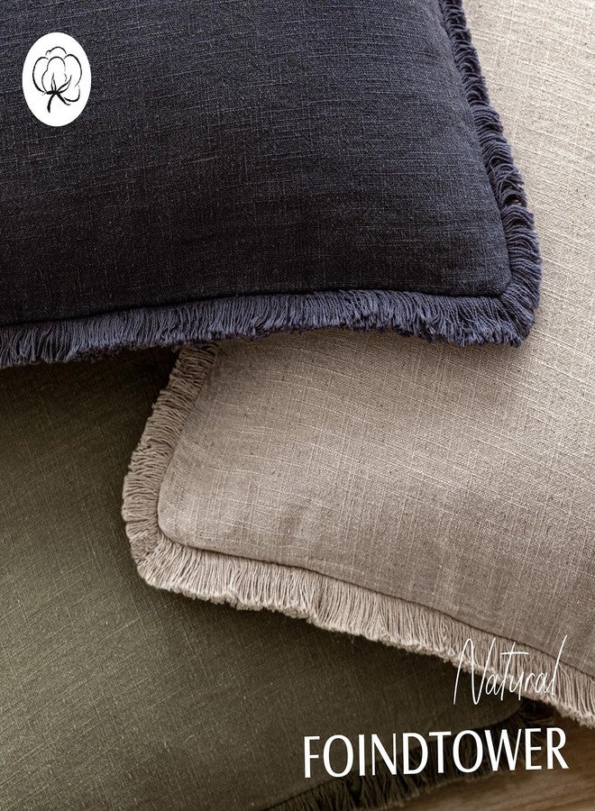 Foindtower Set of 2 Decorative Linen Fringe Throw Pillow Covers Farmhouse Cushion Cover with Tassels Soft Accent Pillowcase for Couch Chair Sofa Bed Living Room Home Decor,16×16 Inch,Natural Linen - Image 4