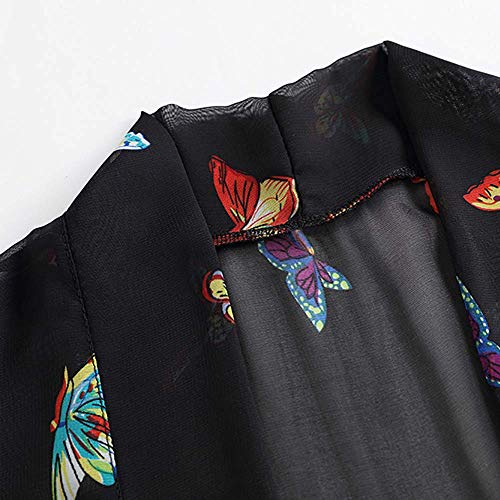 Max Hsuan Women's Loose Print Sheer Chiffon Kimono Beach Swim Cover up Cardigan Capes Blouse Tops Black Butterflies - Image 3