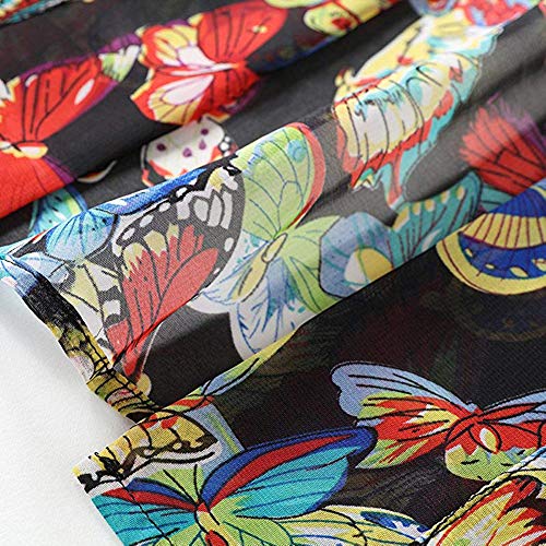 Max Hsuan Women's Loose Print Sheer Chiffon Kimono Beach Swim Cover up Cardigan Capes Blouse Tops Black Butterflies - Image 4