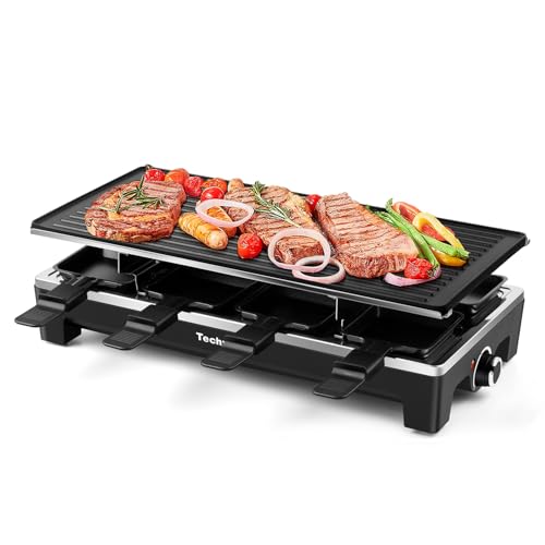 Techwood Raclette Grill, Techwood Electric Table Indoor Grill Korean BBQ Grill, Removable 2-in-1 Non-Stick Grill Plate, 1500W Fast Heating with 8 Cheese Melt Pans, Ideal for Parties and Family Fun - Image 1