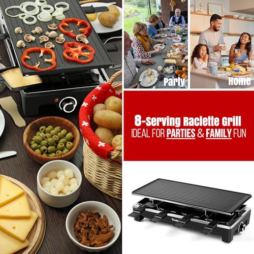 Techwood Raclette Grill, Techwood Electric Table Indoor Grill Korean BBQ Grill, Removable 2-in-1 Non-Stick Grill Plate, 1500W Fast Heating with 8 Cheese Melt Pans, Ideal for Parties and Family Fun - Image 2