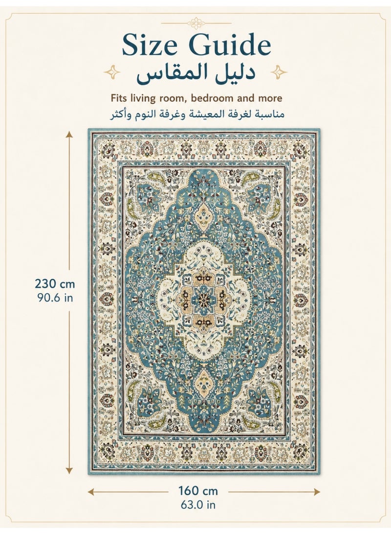 سجادة بوهيمية عتيقة الطراز مقاس 230 × 160 سم، سجادة تخييم خارجية، سجادة كبيرة لغرفة المعيشة الداخلية، سجادة مانعة للانزلاق، ذات ألوان زاهية، سجادة من الألياف الدقيقة قابلة للغسل ومقاومة للبقع، مضادة للحساسية، آمنة للأطفال، مثالية للتخييم، والباحات، وغرف المعيشة، وغرف النوم، وغرف الطعام، والمطابخ، والمداخل. - Image 5