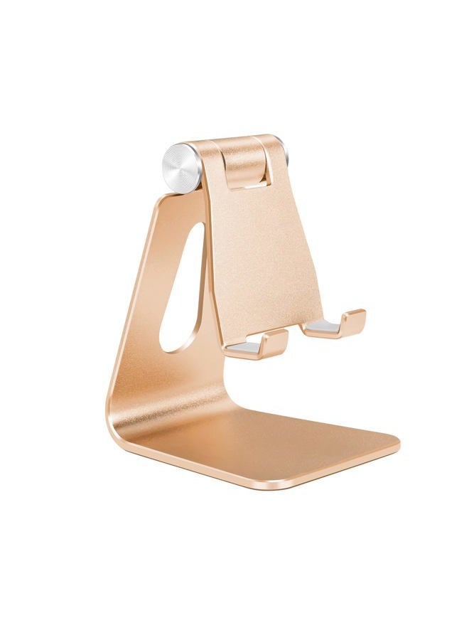 Tofun Gold Foldable Aluminum Alloy Cell Phone Holder,Tabletop Metal Phone Stand with Adjustable Angle by Swivel Axis,Smartphone Cradle - Image 1