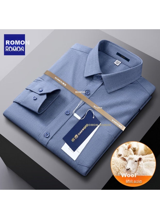 Romon Men'S Wool Business Solid Color Long Sleeve Non-Iron Casual Shirt Men'S Top 29101 41 - Image 1