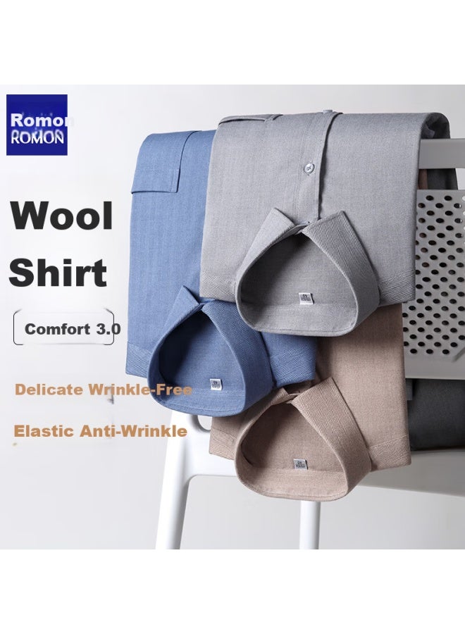 Romon Men'S Wool Business Solid Color Long Sleeve Non-Iron Casual Shirt Men'S Top 29101 41 - Image 3