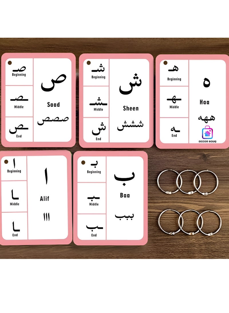 DECOR SOUQ - Arabic Alphabet Flashcards - Learn Arabic Letter Formation - Perfect for Kids, Beginners & Students - Language Learning Made Fun & Easy - Educational Tool with Visual Guides for Word Integration - Arabic Writing Learning Aid - Set of Educational Flashcards - Image 1