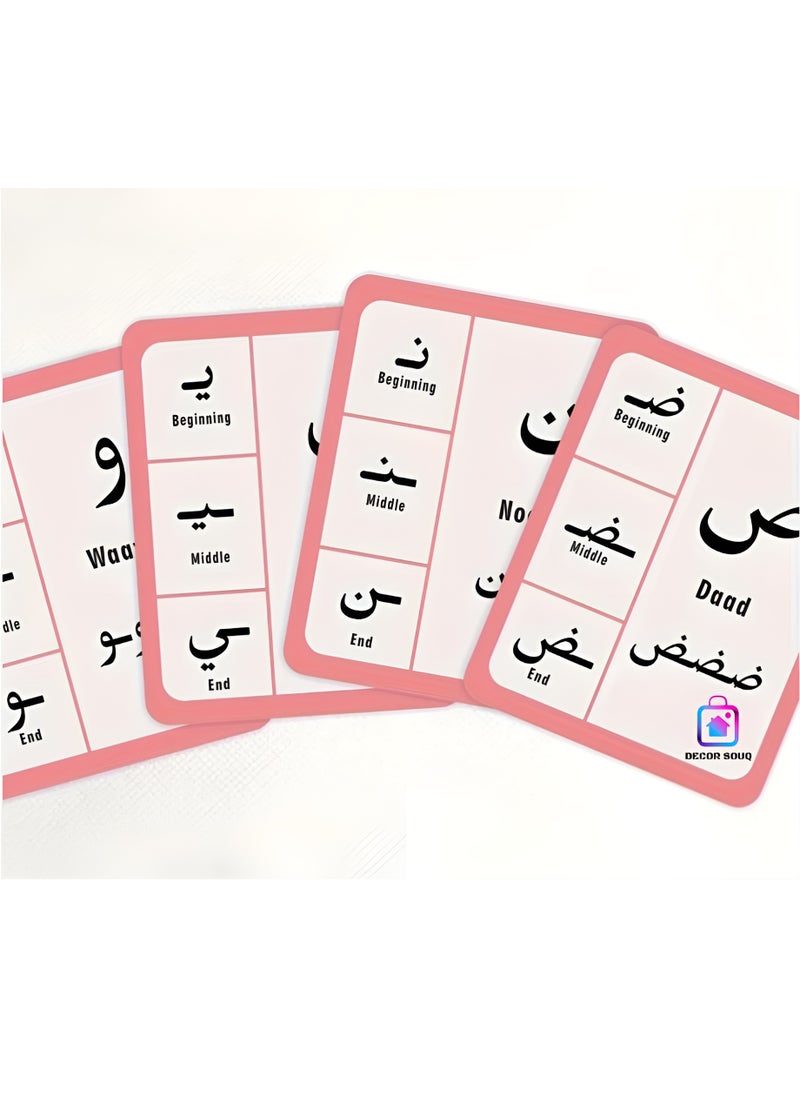 DECOR SOUQ - Arabic Alphabet Flashcards - Learn Arabic Letter Formation - Perfect for Kids, Beginners & Students - Language Learning Made Fun & Easy - Educational Tool with Visual Guides for Word Integration - Arabic Writing Learning Aid - Set of Educational Flashcards - Image 1