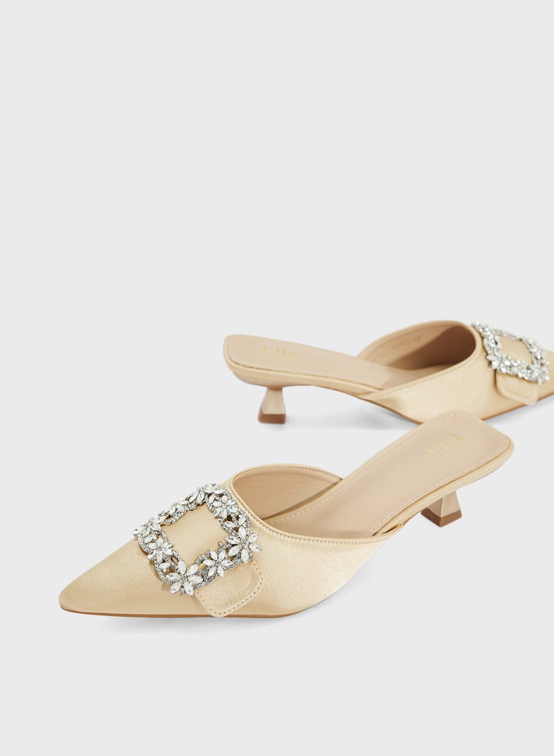 ELLA Slip On Heeled Pump Diamante Buckle - Image 4