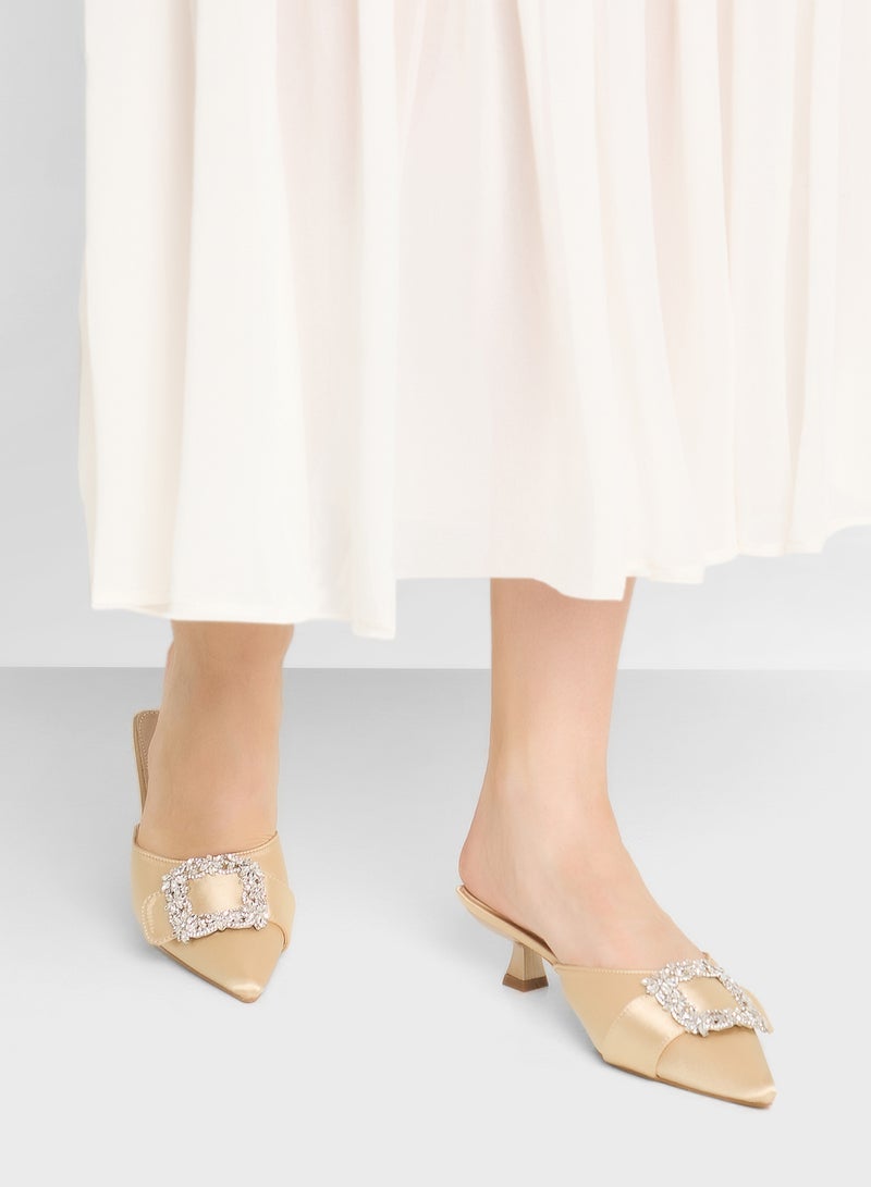 ELLA Slip On Heeled Pump Diamante Buckle - Image 5