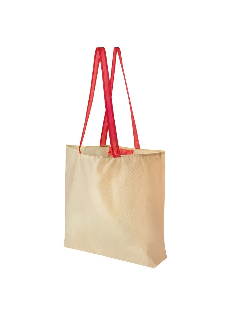 Carrier Bag, Light Brown/Red, 36x45 cm, Durable & Foldable - Image 1
