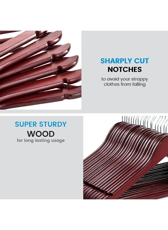 Zober Solid Cherry Wood Suit Hangers - (30 Pack) with Non Slip Bar and Precisely Cut Notches - 360 Degree Swivel Chrome Hook - Cherry Finish Super Sturdy and Durable Wooden Hangers - Image 1