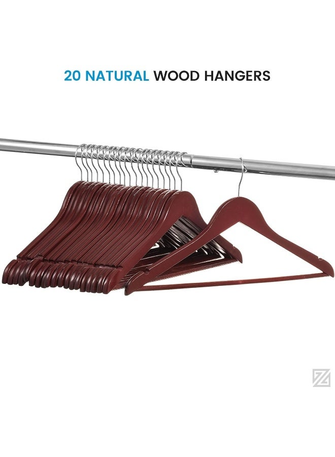 Zober Solid Cherry Wood Suit Hangers - (30 Pack) with Non Slip Bar and Precisely Cut Notches - 360 Degree Swivel Chrome Hook - Cherry Finish Super Sturdy and Durable Wooden Hangers - Image 4