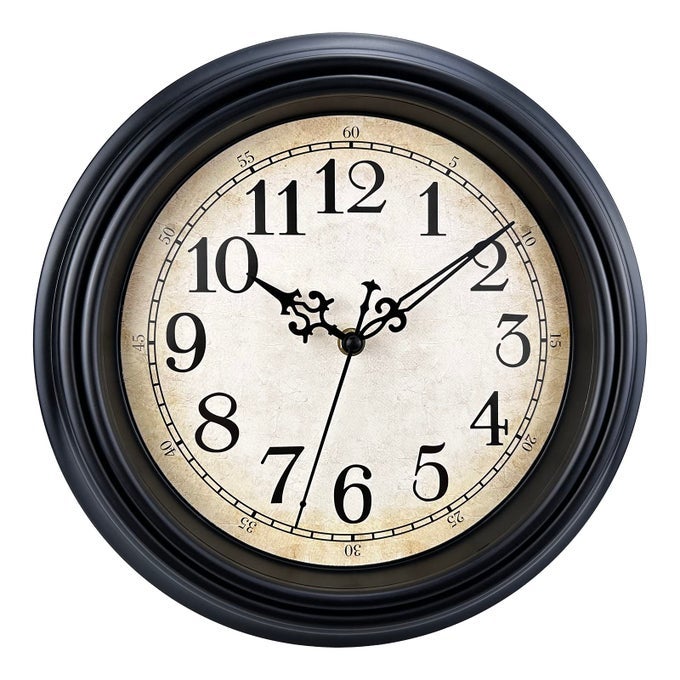 RETRO WALL CLOCK 10 NON TICKING CLASSIC SILENT VINTAGE WALL CLOCKS DECORATIVE KITCHEN LIVING ROOM BEDROOM BATTERY OPERATED BLACK