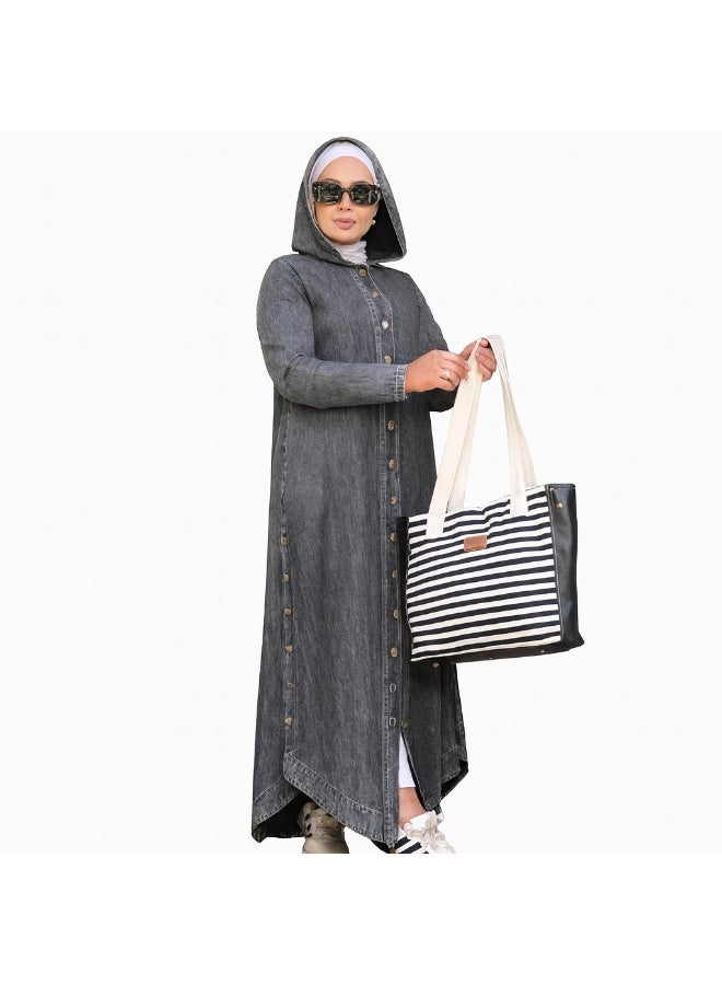 Abaya/Dress Denim with Side Buttons – High-Quality Imported Four-Way Denim – Oversized up to 90 kg – Practical and Stylish Model for Occasions and Outings - Image 2