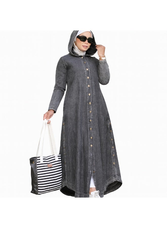Abaya/Dress Denim with Side Buttons – High-Quality Imported Four-Way Denim – Oversized up to 90 kg – Practical and Stylish Model for Occasions and Outings - Image 3