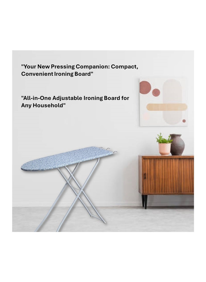 Clean and Care Ironing Board Size A 110cm x 30cm Strong Board 4 Adjustable Heights Iron Durable Stand High Quality Cushion Foldable Space saving Black Checked
