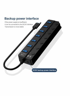 KASTWAVE Powered USB Hub 3.0, 7 Ports USB Charging Extender Data Hub Splitter Extension, with Individual Switches and Lights for Laptop, PC, Computer, USB Devices Super Compatible, 5Gbps Data Transfer Speed  - Image 3