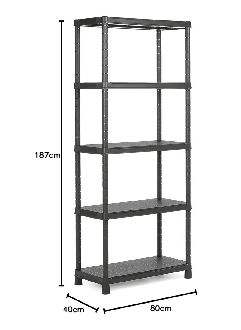 Keter - Keter Plus 5-Tier Plastic Shelving Unit, Black, 80x40x187 cm, Modular and Durable - Image 1