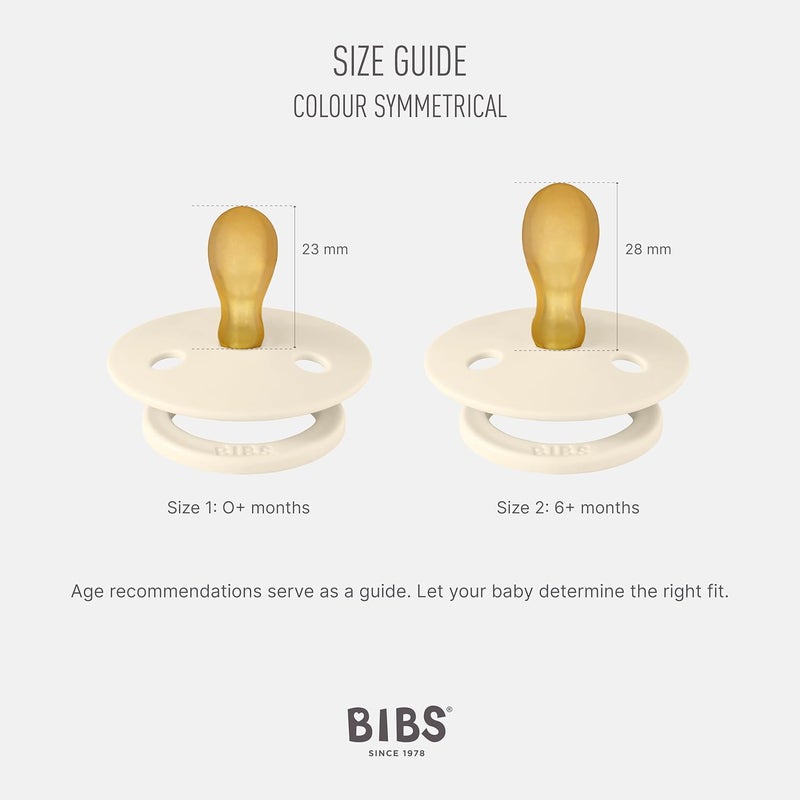 BIBS Colour Symmetrical Soother 2-Pack - BPA Free Natural Rubber Pacifier for Infants 0-6 Months, Ivory/Sage - Image 2