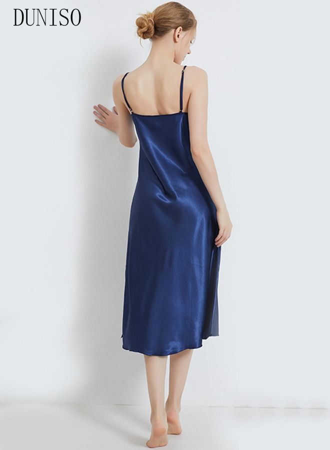 DUNISO Women's Sleeveless Silk Nightgown Camisole Sleep Dress Built in Bra Removable Pads Nightwear Softable Round Neck Pajama Dress For Ladies - Image 3