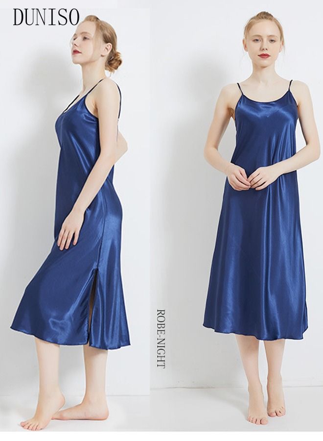 DUNISO Women's Sleeveless Silk Nightgown Camisole Sleep Dress Built in Bra Removable Pads Nightwear Softable Round Neck Pajama Dress For Ladies - Image 2