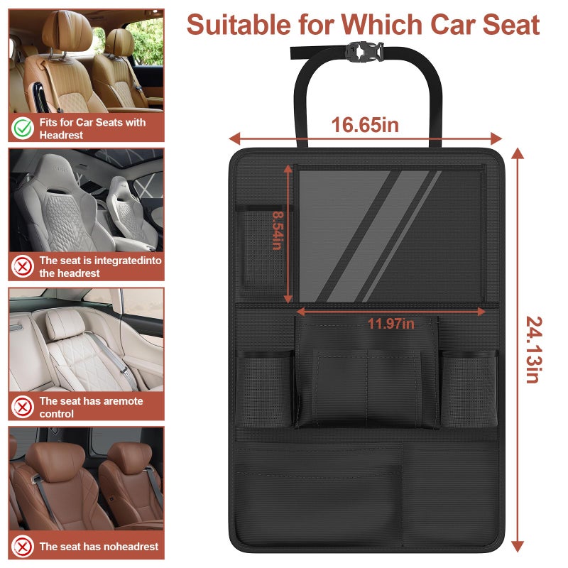 Oneyus Backseat Car Organizer with Touch Screen,Kick Mats Back Seat Protector with 10 Storage Pockets,Car Seat Back Organizers Storage for Snacks Drinks Toy Umbrellas for Kids Road Trip - Image 3