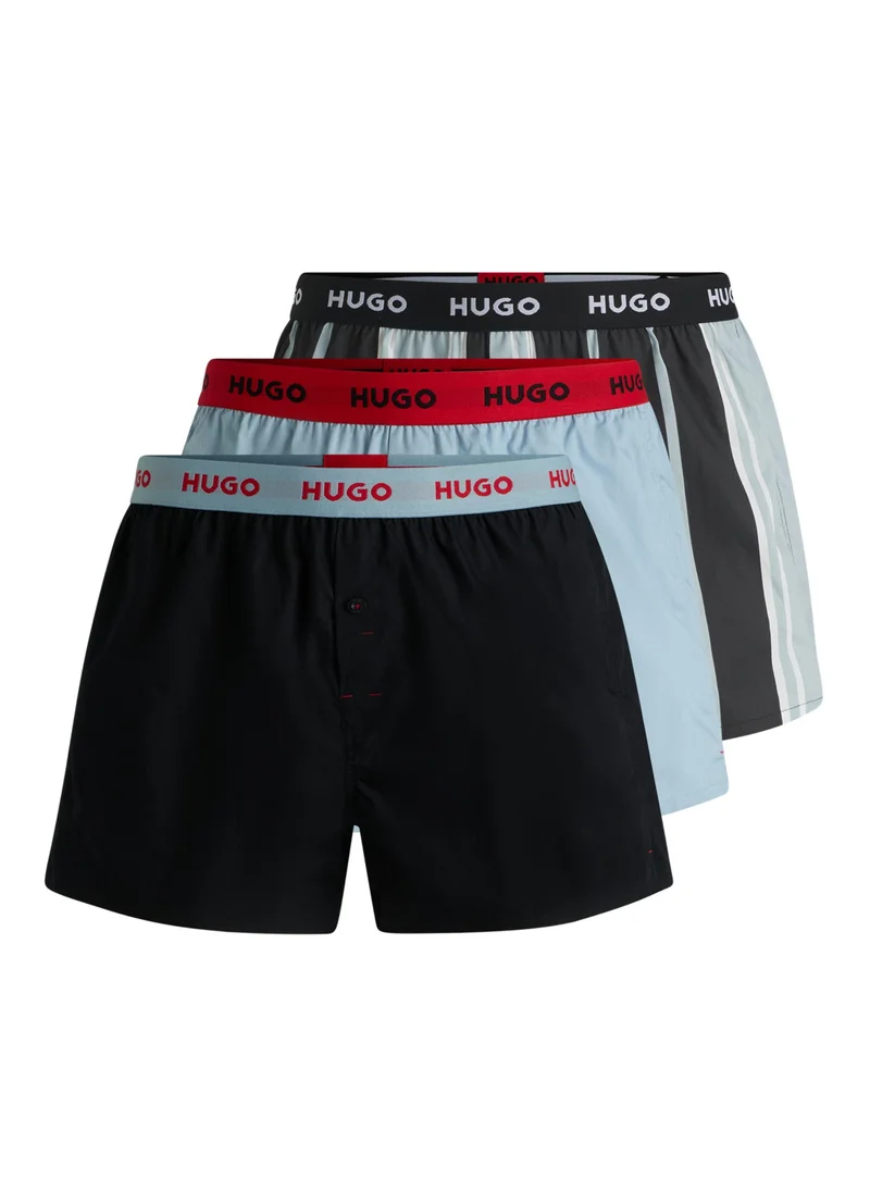 هوجو Three-pack of cotton boxer shorts with logo waistbands