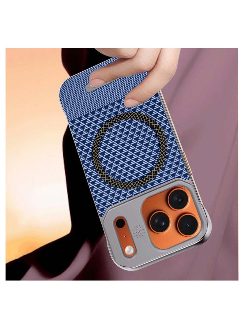 دبليو تيك غطاء حماية لهاتف آيفون 17 برو 5G 2025 بإطار معدني مغناطيسي بلا إطار، بنسيج قماشي رقيق، من مادة PC مع دعم Magsafe (MCCPSN) - رمادي/أزرق - Image 3