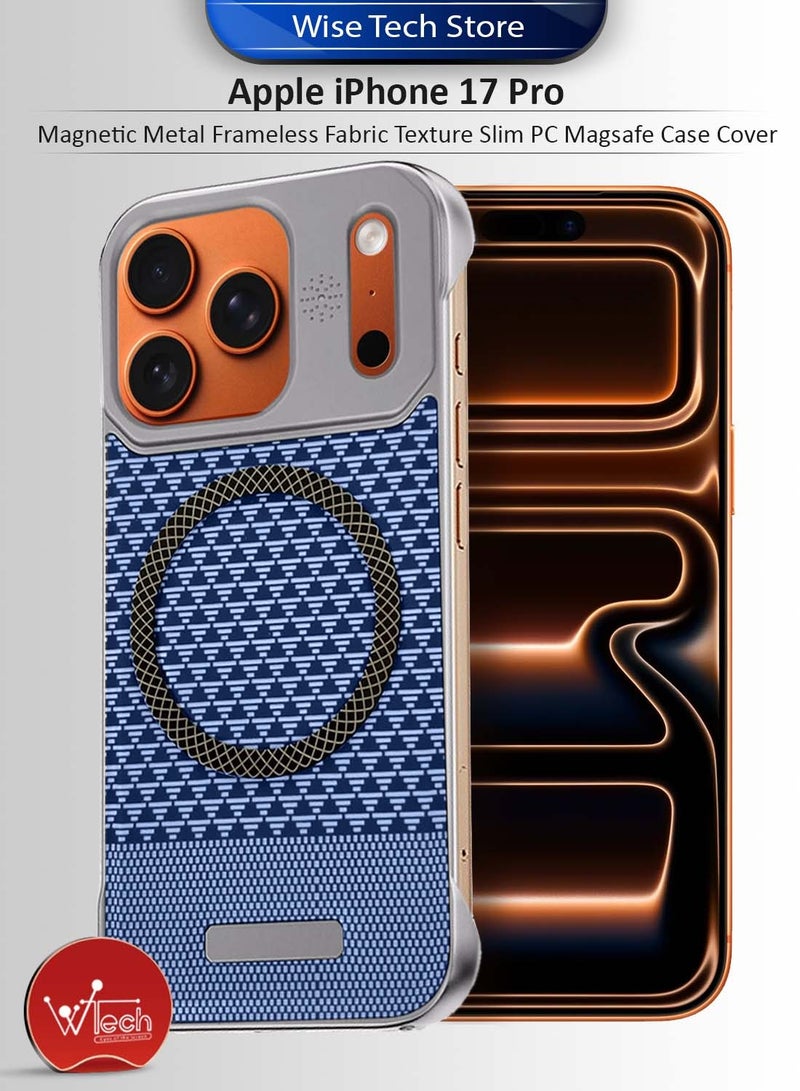 دبليو تيك غطاء حماية لهاتف آيفون 17 برو 5G 2025 بإطار معدني مغناطيسي بلا إطار، بنسيج قماشي رقيق، من مادة PC مع دعم Magsafe (MCCPSN) - رمادي/أزرق - Image 1