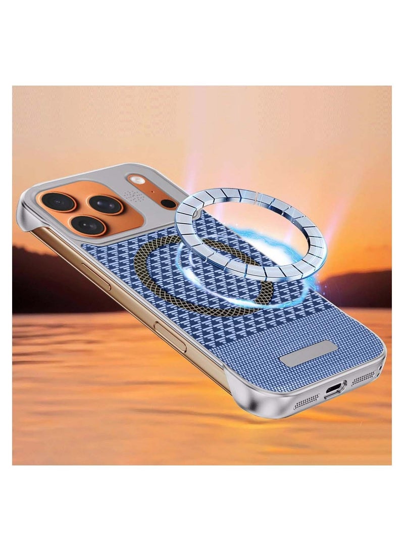 دبليو تيك غطاء حماية لهاتف آيفون 17 برو 5G 2025 بإطار معدني مغناطيسي بلا إطار، بنسيج قماشي رقيق، من مادة PC مع دعم Magsafe (MCCPSN) - رمادي/أزرق - Image 2