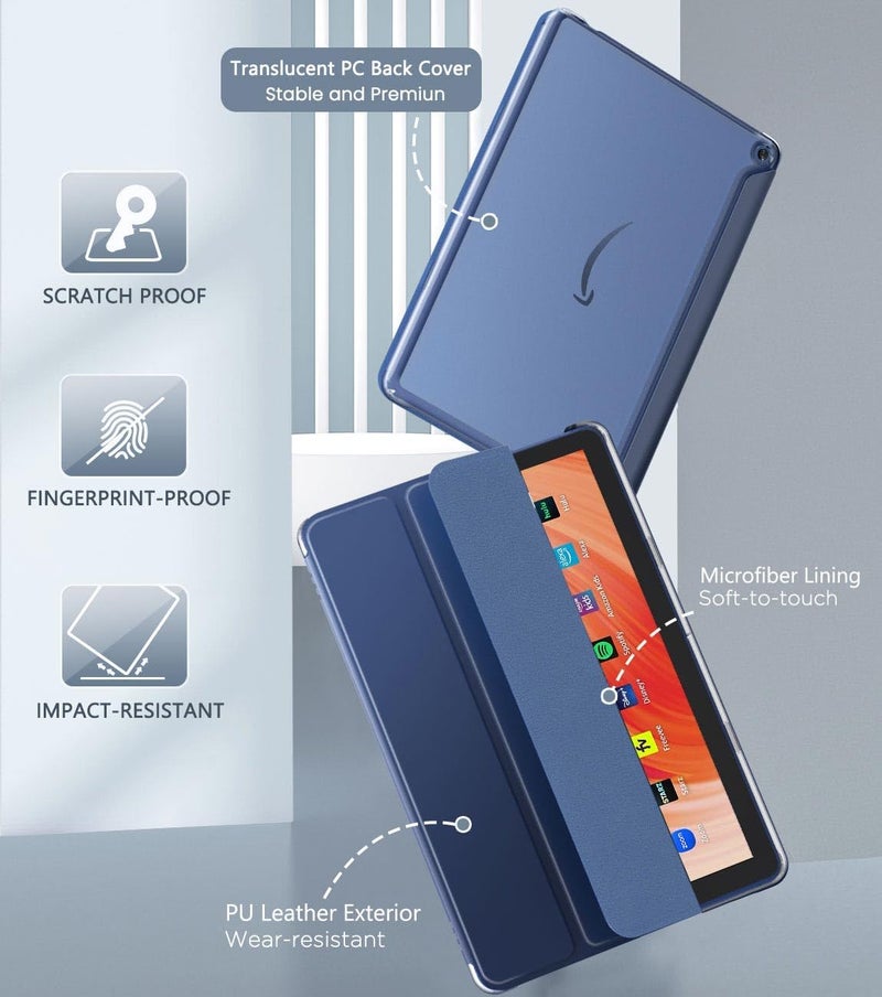 MoKo Case for All-new Amazon Fire HD 10 Tablet(13th Generation, 2023 Release)10.1",PU Leather Trifold Stand Cover for Fire Tablet 10 2023 with Transparent Frosted Backshell, Auto Wake/Sleep, Navy Blue - Image 3
