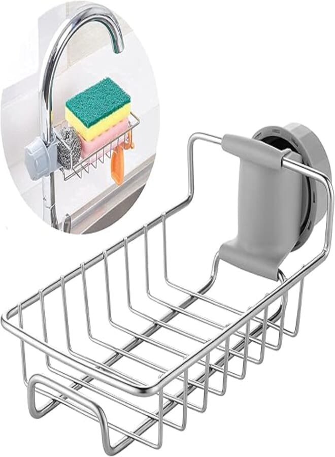 Taili Kitchen Sink Caddy Organizer Over Faucet Sponge Holder, Stainless Steel Heavy Duty Thickening Hanging Faucet Drain Rack for Scrubbers, Soap, Bathroom, Detachable No Suction Cup (Soap Stand Rack)