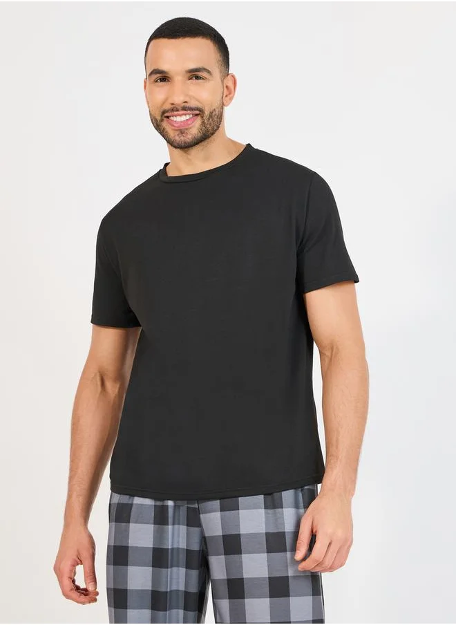 Styli Solid T-shirt and Checked Pajama Sets