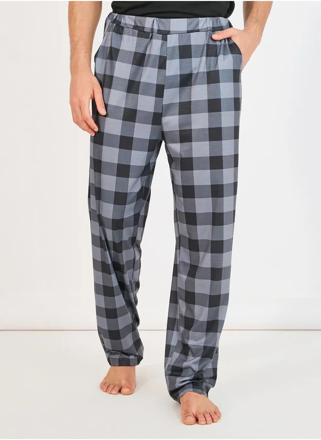 Styli Solid T-shirt and Checked Pajama Sets