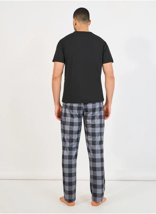 Styli Solid T-shirt and Checked Pajama Sets