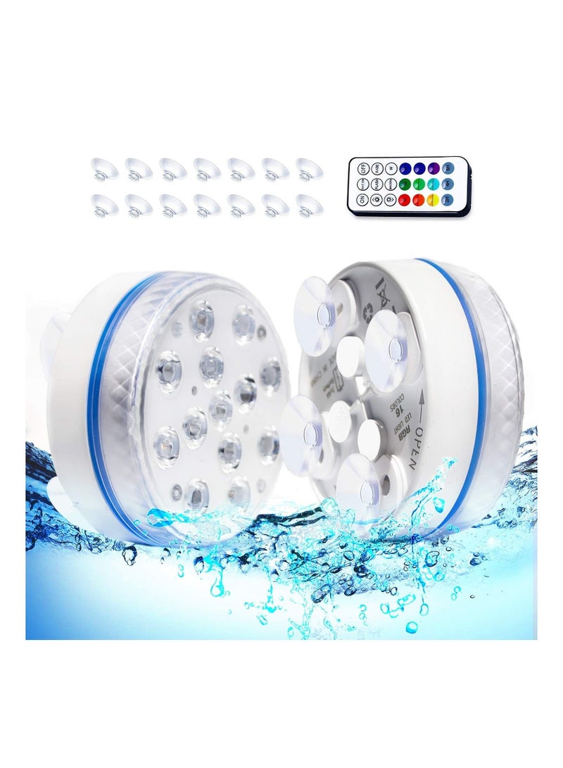 Captaintech Submersible LED Lights with Remote RF(164ft), Full Waterproof Pool Lights, Underwater Pool Led Light, Inground Pool with Magnets, Suction Cups for Ponds(2PCS)… - Image 1