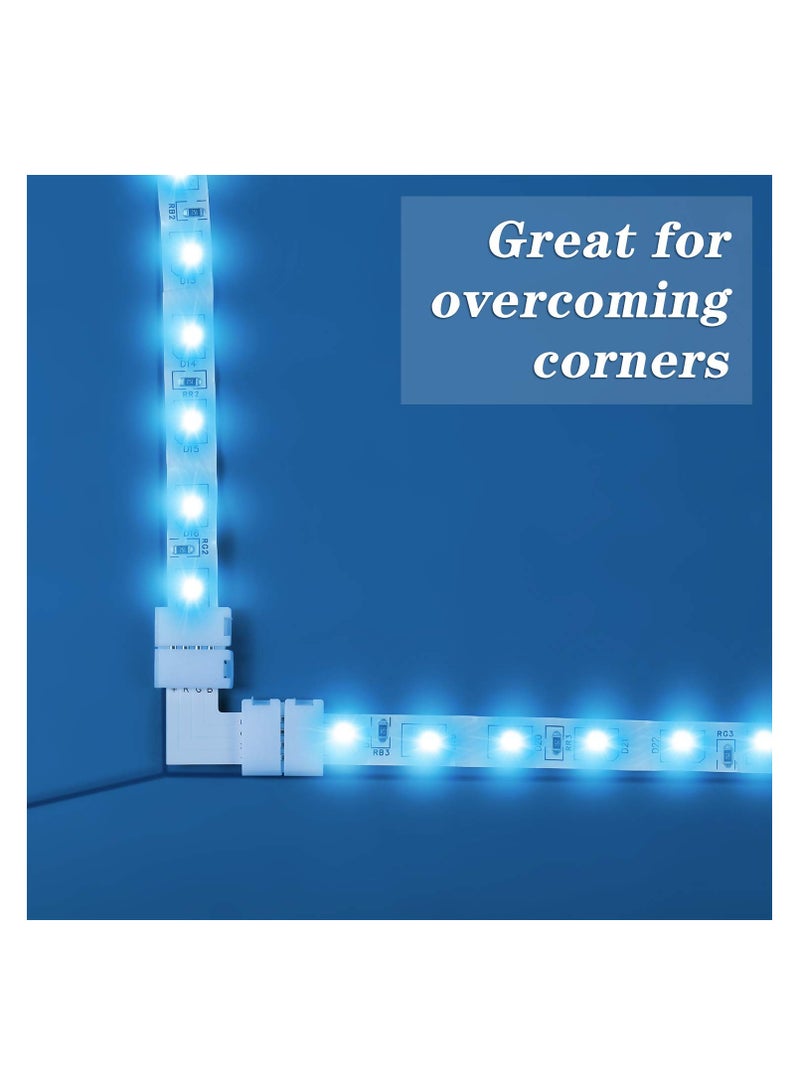 مجموعة كاملة من 30 قطعة من موصلات شريط LED RGB، محول بدون لحام بأربعة دبابيس لشرائط LED SMD 5050، تتضمن 20 موصل بدون فجوات و5 موصلات L و5 موصلات T (10 مم)، سهلة التركيب ومتعددة الاستخدامات - Image 4
