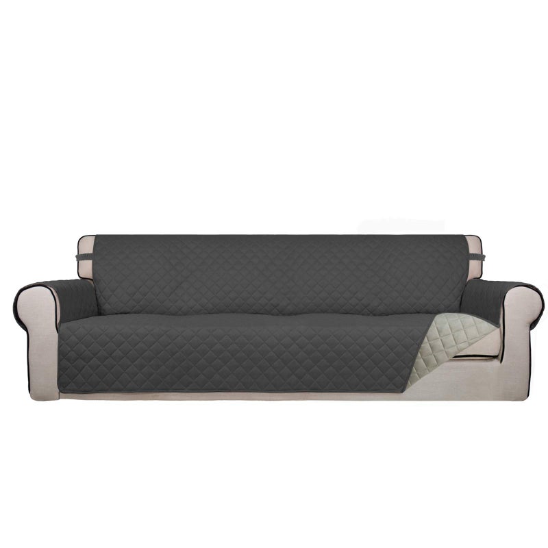PureFit Reversible Quilted Sofa Cover Water Resistant Slipcover Furniture Protector Washable Couch Cover with Non Slip and Elastic Straps for Kids Dogs Pets XX Large Dark GrayBeige