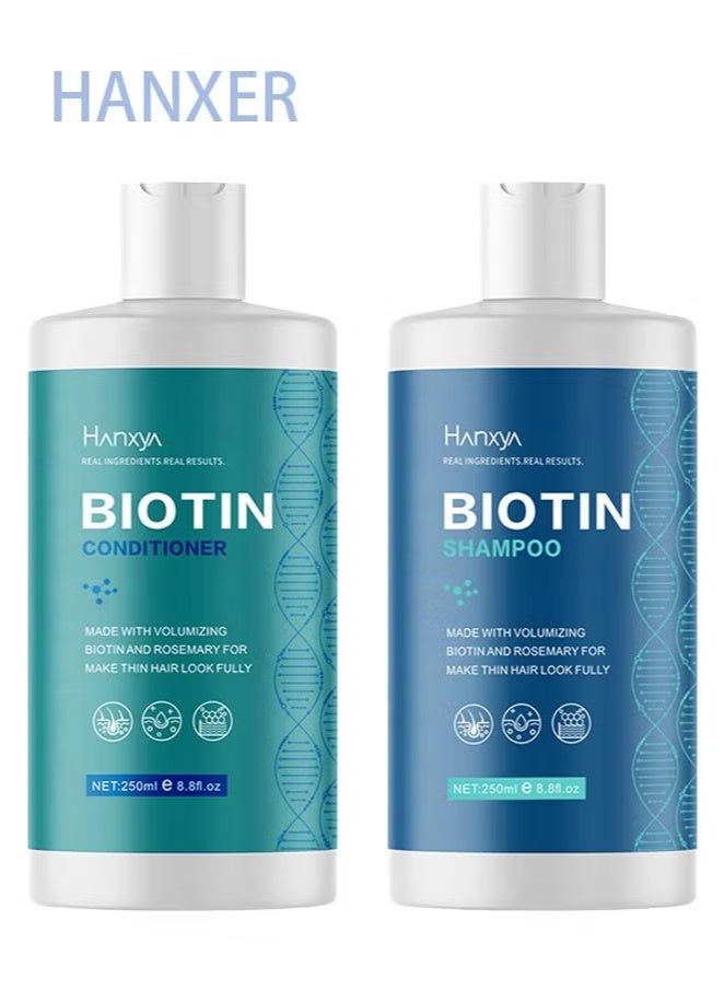HANXER Volumizing Biotin Shampoo and Conditioner Set - Moisturizing Shampoo for Thinning Hair and Hair Loss - Sulfate Free Hair Growth Shampoo and Conditioner with Argan Oil and Jojoba Oil for Itchy Scalp - Image 1
