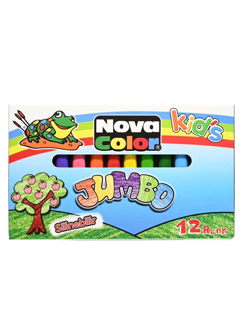 Nova Color - Nova Color  Crayons Set Of 12 Colors (Blue,Green,Yellow,Red,Brown,Light Green,Light Blue,Purple, Orange,Black, Pink And Violet) -KRCRNC-2124 - Image 1